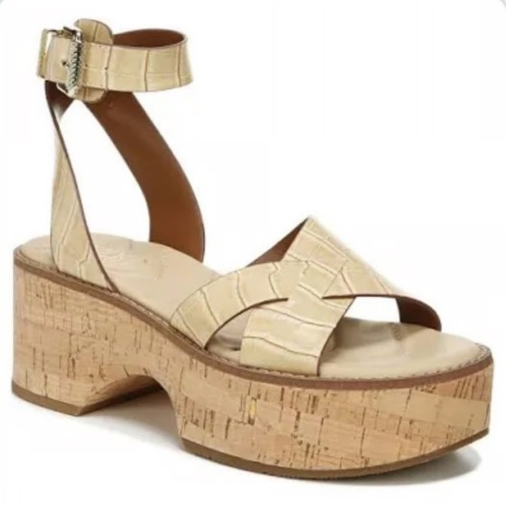 Franco Sarto Sabello Ankle Strap Platform Sandals Beige Women’s Size 7.5